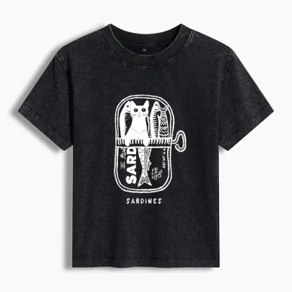 Tokyo-Tiger Cat Hiding In A Sardine Can Washed T-shirt