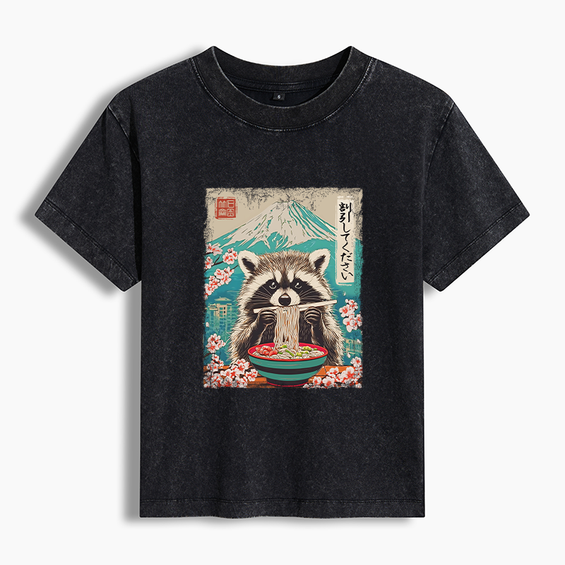 Tokyo-Tiger Please Give Raccoon A Discount Washed T-shirt