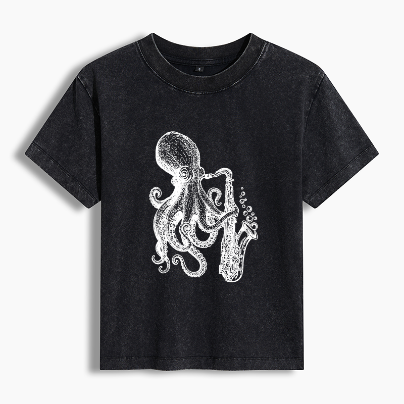 Tokyo-Tiger Octopus Playing Saxophoneg Washed T-shirt