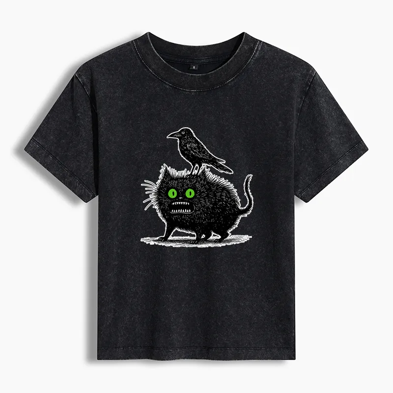 Tokyo-Tiger Crow And Black Cat Washed T-shirt