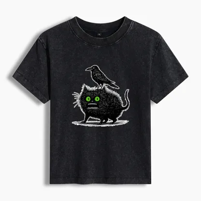 Tokyo-Tiger Crow And Black Cat Washed T-shirt
