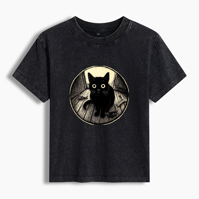 Tokyo-Tiger Waiting Black Cat Washed T-shirt