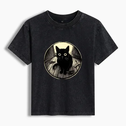 Tokyo-Tiger Waiting Black Cat Washed T-shirt