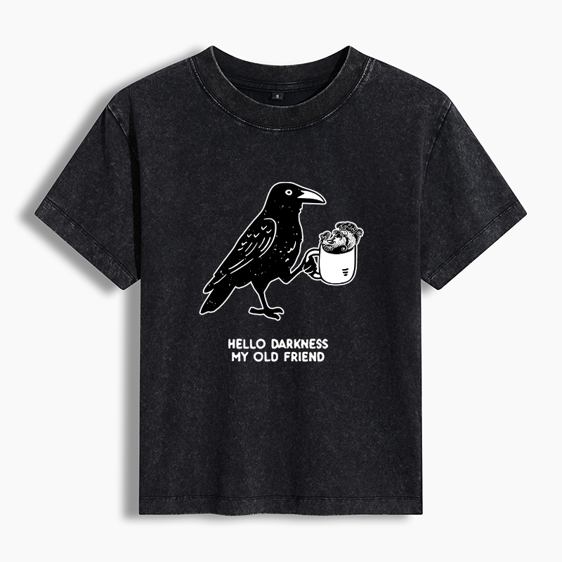 Tokyo-Tiger Crow Drinking Black Coffee Funny Washed T-shirt