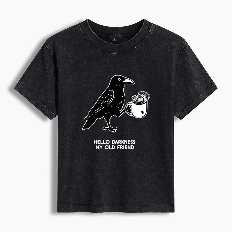 Tokyo-Tiger Crow Drinking Black Coffee Funny Washed T-shirt