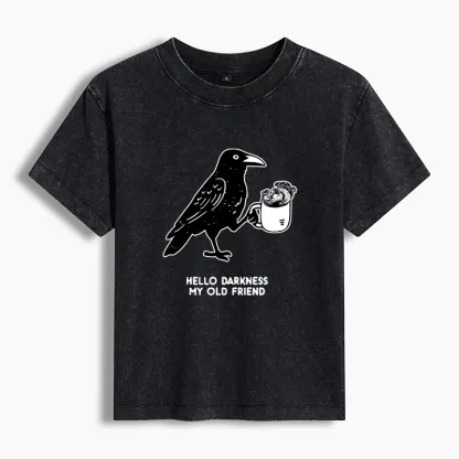 Tokyo-Tiger Crow Drinking Black Coffee Funny Washed T-shirt