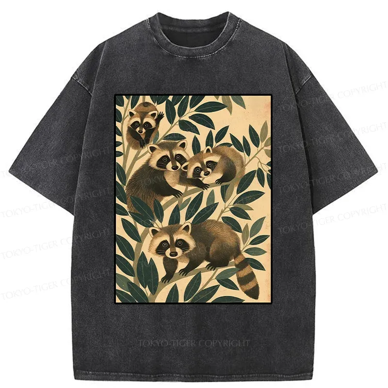 Tokyo-Tiger Raccoons In The Grass Washed T-Shirt