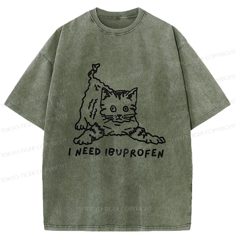 Tokyo-Tiger Cats Need Ibuprofen Washed T-Shirt