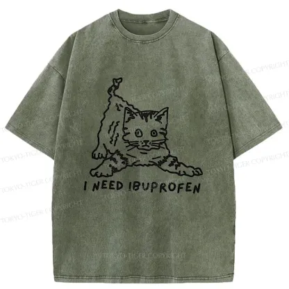 Tokyo-Tiger Cats Need Ibuprofen Washed T-Shirt