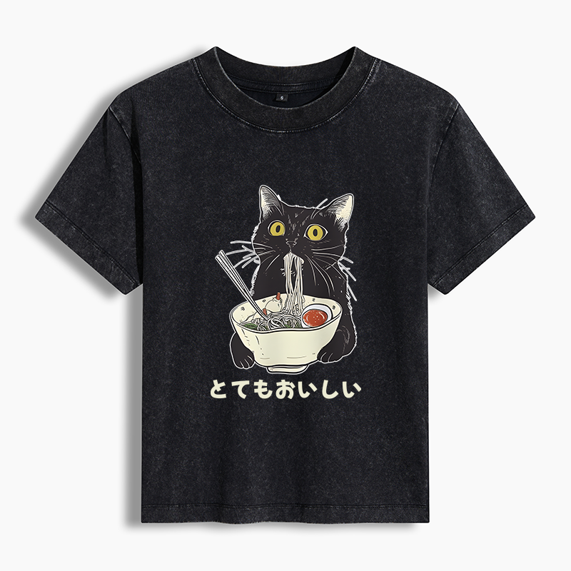 Tokyo-Tiger Cats Eat Ramen Noodles Women's Washed T-shirt