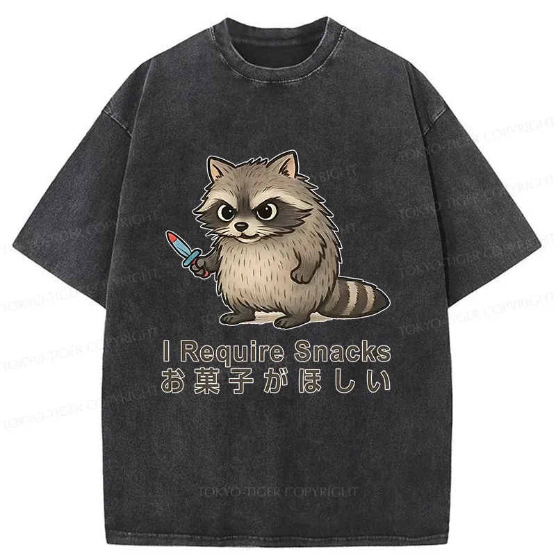 Tokyo-Tiger Raccoons Need Snacks Funny Washed T-Shirt