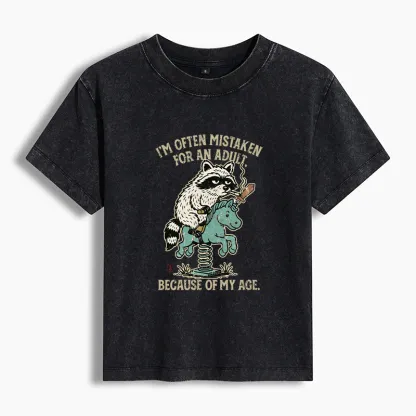 Tokyo-Tiger funny Raccoon and Horse meme Women's Washed T-shirt