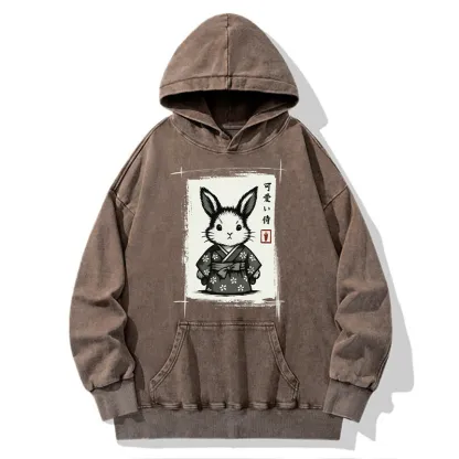 Tokyo-Tiger Woodcut Bunny Washed Hoodie