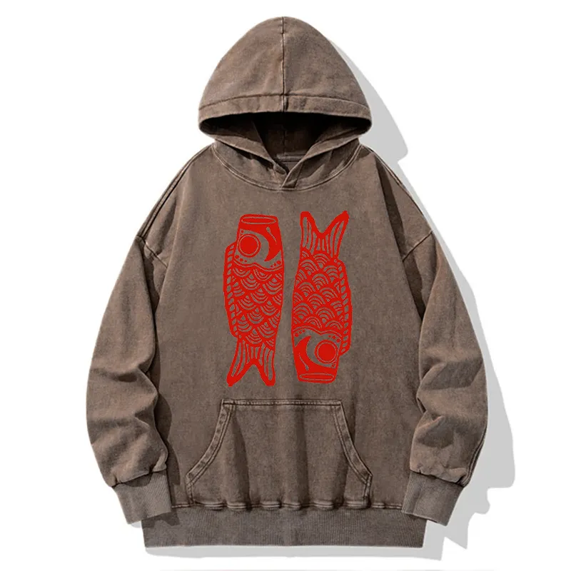 Tokyo-Tiger Retro Carp Streamer Washed Hoodie