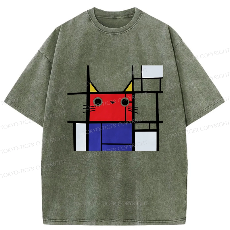 Tokyo-Tiger Abstract Art Cat Washed T-Shirt