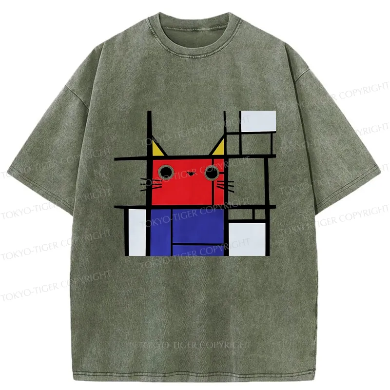 Tokyo-Tiger Abstract Art Cat Washed T-Shirt