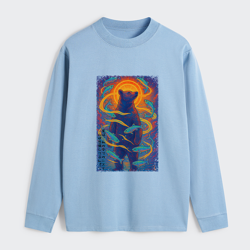 Tokyo-Tiger Ukiyoe Bear and Fish Vintage Poster Classic Long Sleeve T-Shirt