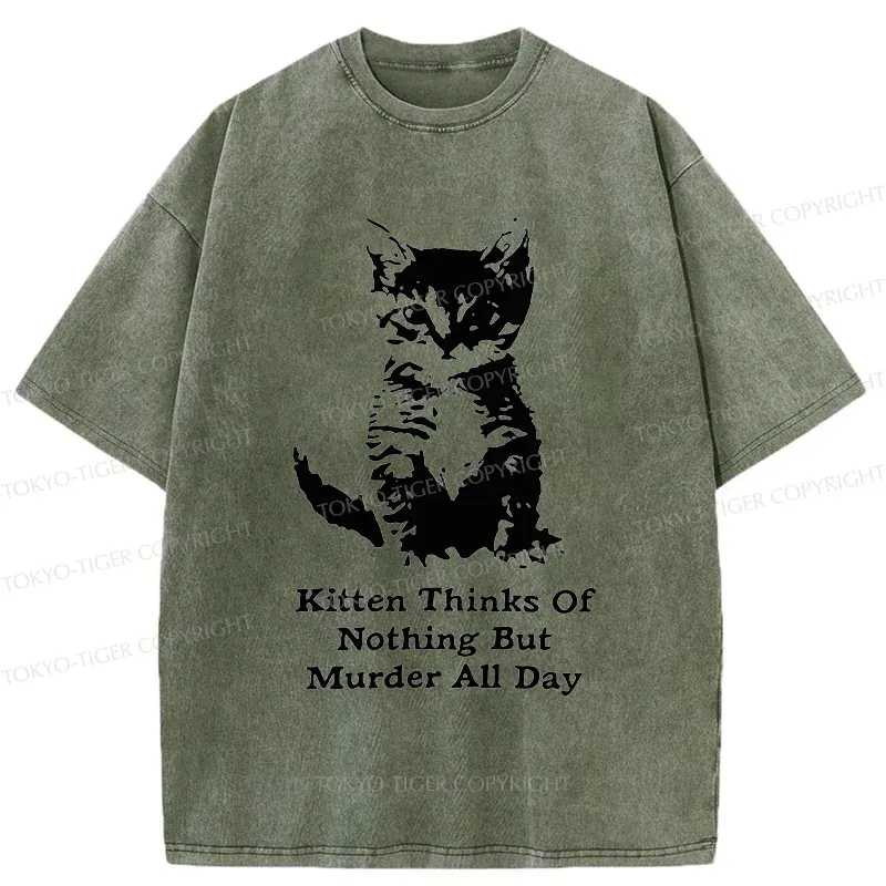 Tokyo-Tiger Cat Has A Murderous Thought Washed T-Shirt