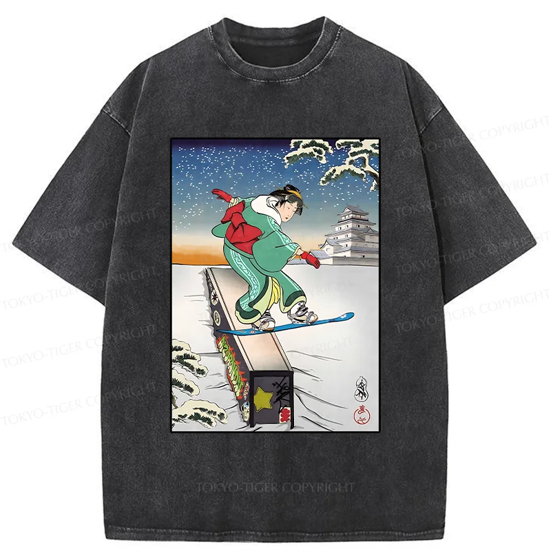 Tokyo-Tiger Skiing Geisha Washed T-Shirt