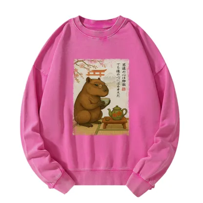 Tokyo-Tiger Tea Time With a Capybara Washed Sweatshirt