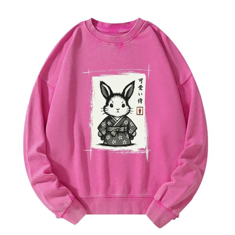 Tokyo-Tiger Woodcut Bunny Washed Sweatshirt