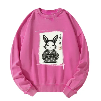 Tokyo-Tiger Woodcut Bunny Washed Sweatshirt