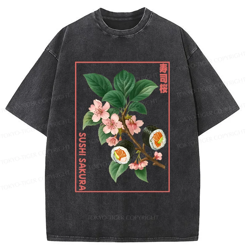 Tokyo-Tiger Sushi Sakura Tree Washed T-Shirt