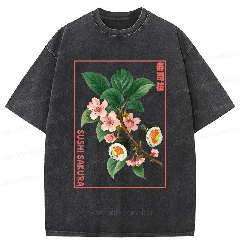 Tokyo-Tiger Sushi Sakura Tree Washed T-Shirt