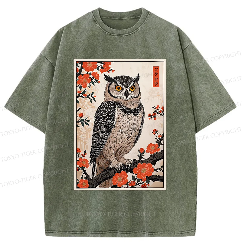 Tokyo-Tiger Vintage Japanese Owl Washed T-Shirt
