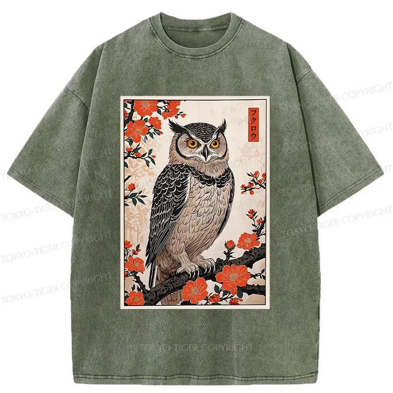 Tokyo-Tiger Vintage Japanese Owl Washed T-Shirt