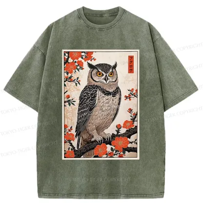 Tokyo-Tiger Vintage Japanese Owl Washed T-Shirt