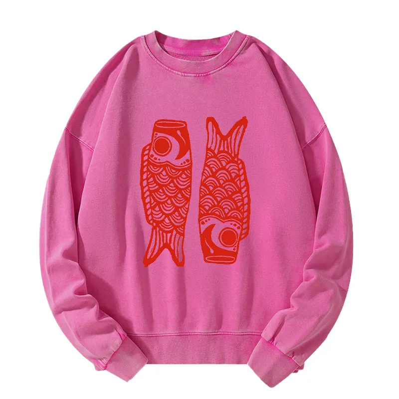 Tokyo-Tiger Retro Carp Streamer Washed Sweatshirt