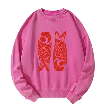 Tokyo-Tiger Retro Carp Streamer Washed Sweatshirt