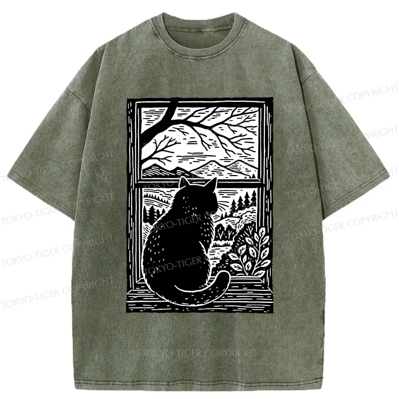 Tokyo-Tiger Cat Waiting For Its Owner Washed T-Shirt