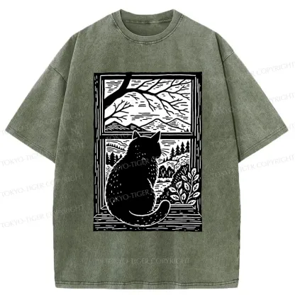 Tokyo-Tiger Cat Waiting For Its Owner Washed T-Shirt