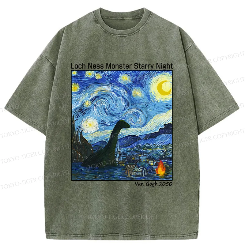 Tokyo-Tiger Loch Ness Monster Under The Stars Washed T-Shirt
