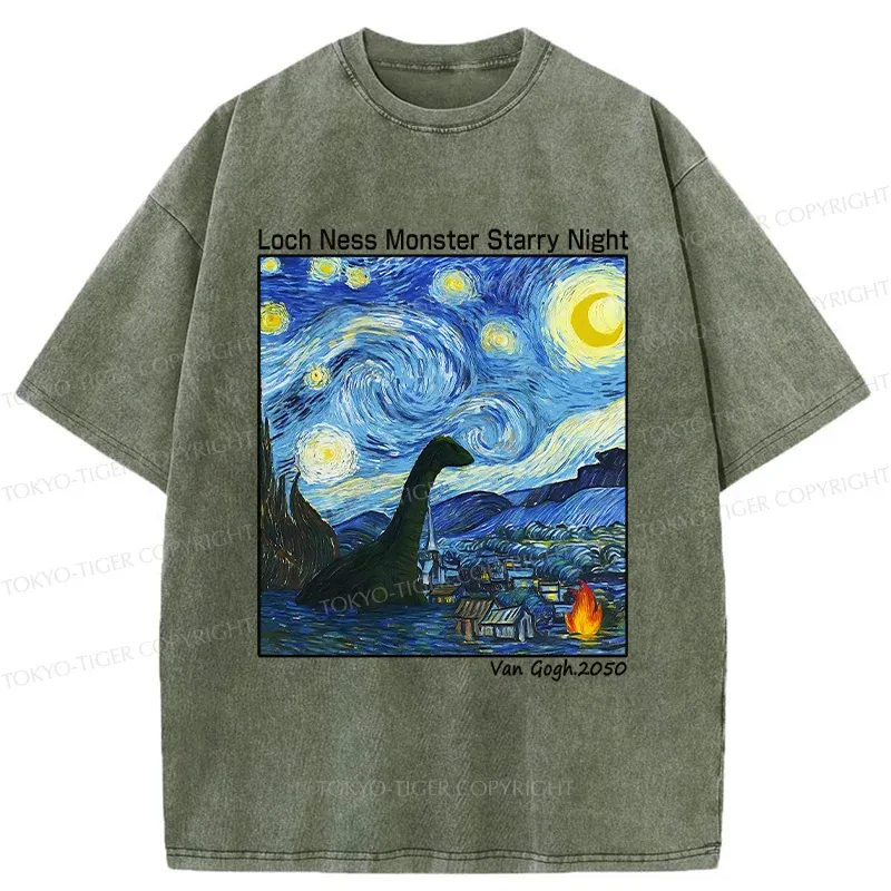 Tokyo-Tiger Loch Ness Monster Under The Stars Washed T-Shirt