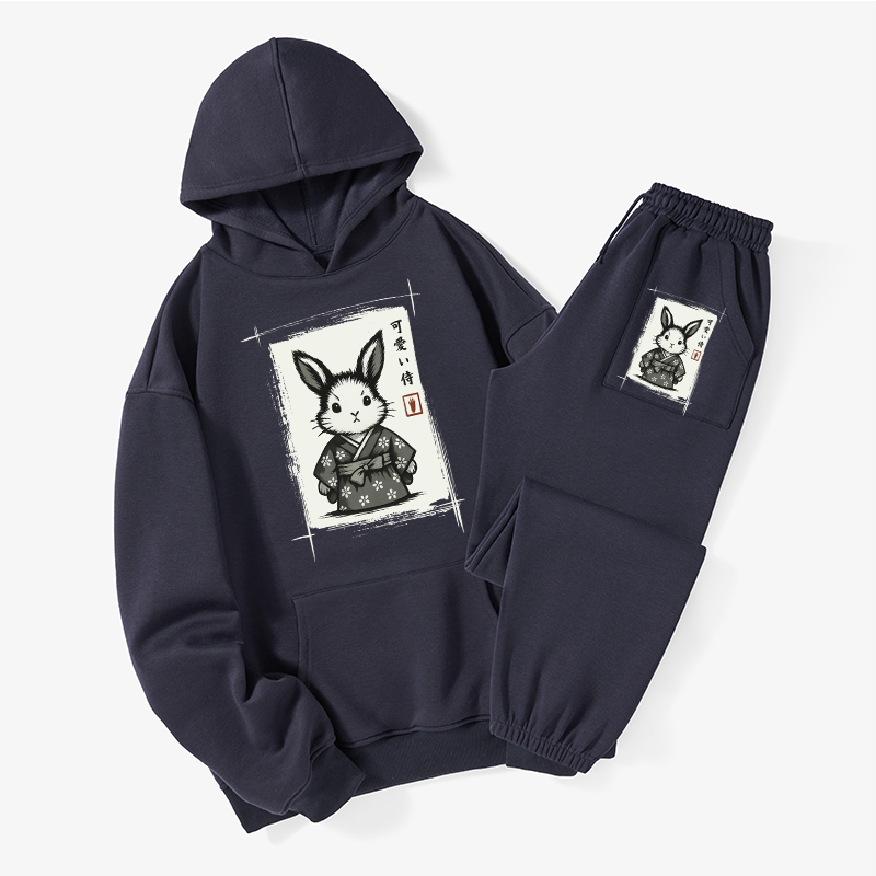 Tokyo-Tiger Woodcut Bunny Fleece Lined Hoodie Set
