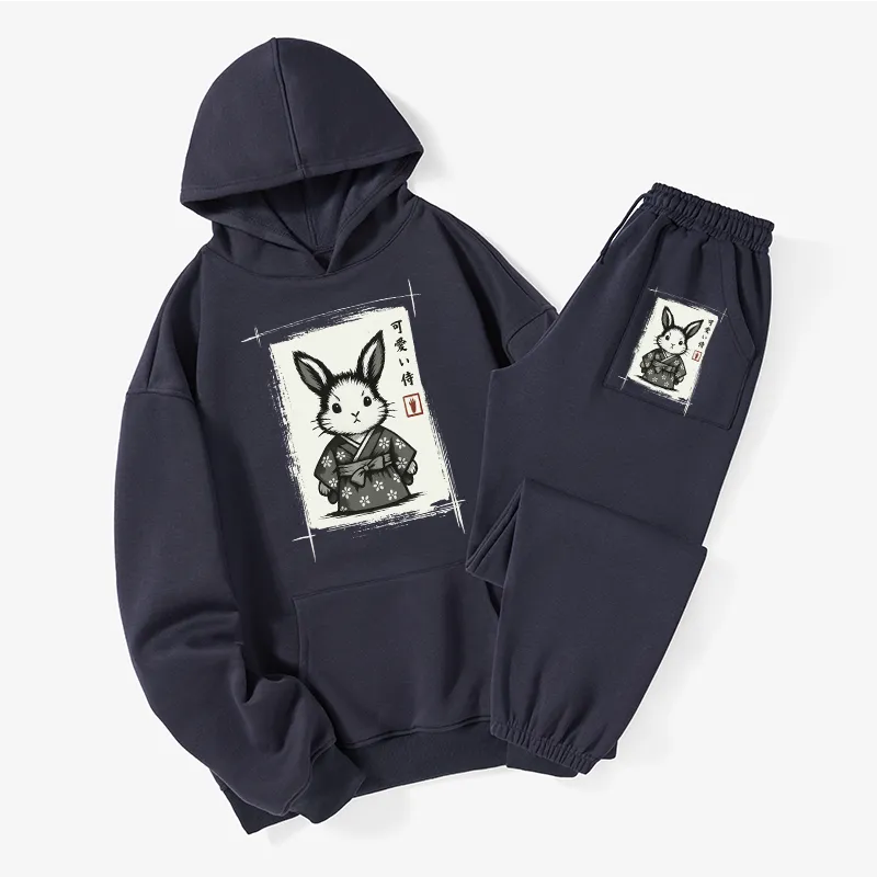 Tokyo-Tiger Woodcut Bunny Fleece Lined Hoodie Set