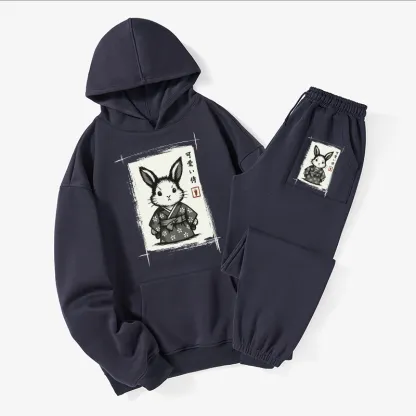 Tokyo-Tiger Woodcut Bunny Fleece Lined Hoodie Set