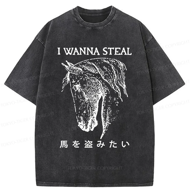 Tokyo-Tiger Funny Horse Washed T-Shirt