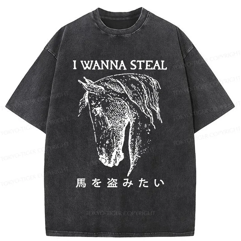 Tokyo-Tiger Funny Horse Washed T-Shirt