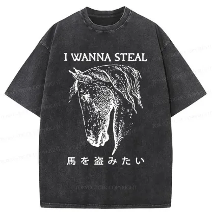 Tokyo-Tiger Funny Horse Washed T-Shirt