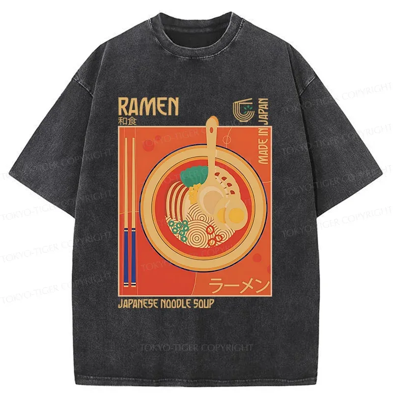 Tokyo-Tiger Ramen Poster Washed T-Shirt
