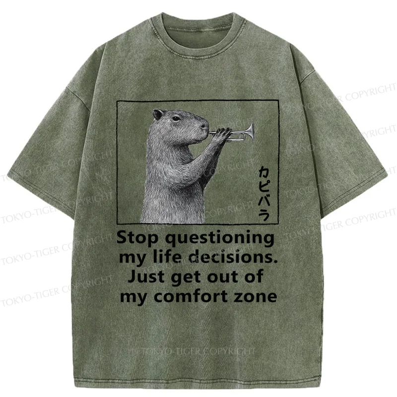 Tokyo-Tiger Capybara Playing A Trumpet Washed T-Shirt