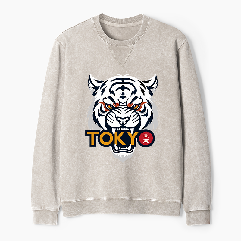 Tokyo-Tiger Logo Washed Terry Sweatshirt