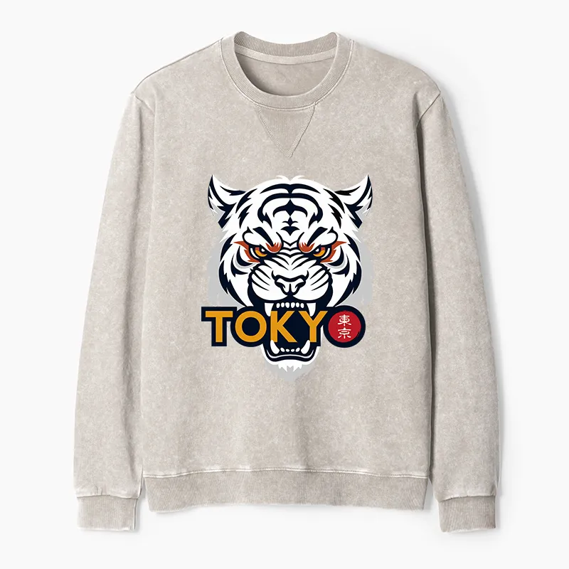 Tokyo-Tiger Logo Washed Terry Sweatshirt