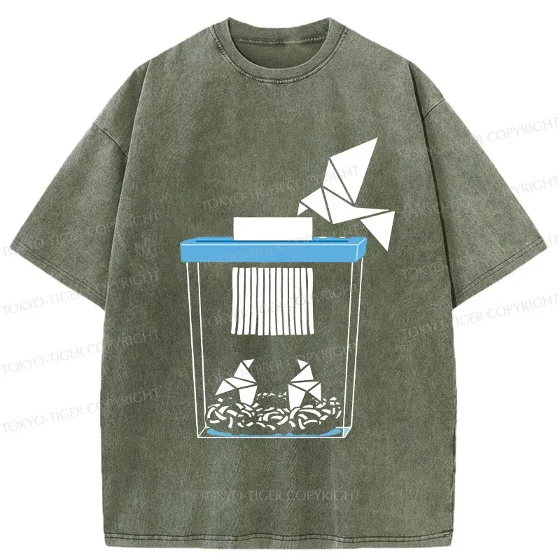 Tokyo-Tiger Funny Paper-cut Crane Washed T-Shirt Sale