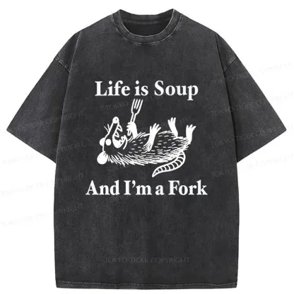 Tokyo-Tiger Possum Holding A Fork Washed T-Shirt