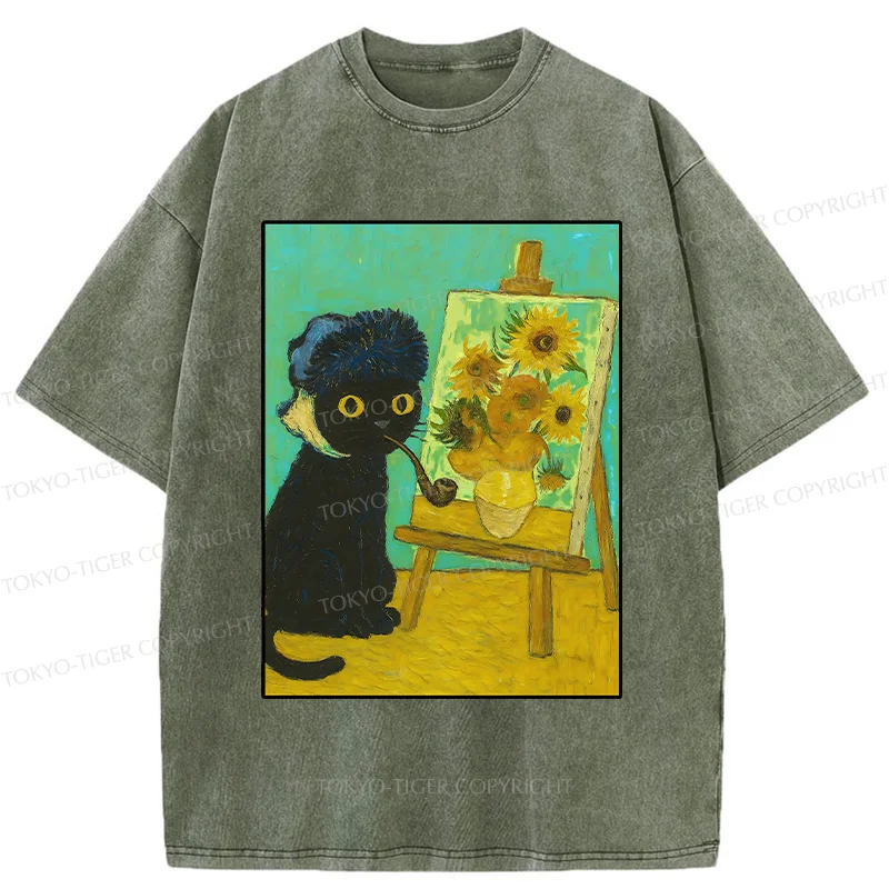 Tokyo-Tiger Cat Artist Washed T-Shirt
